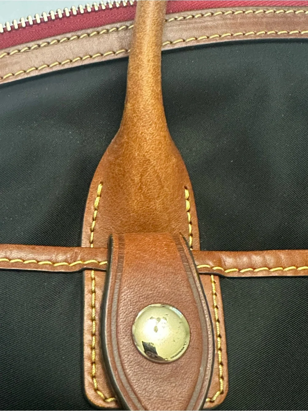 Dooney & Bourke Black Nylon Satchel with Brown Leather Trim